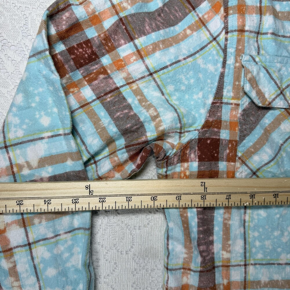 Angry Minnow Vintage Flannel Shirt Womens Medium Blue Plaid Wild Child Gypsy - Picture 8 of 13